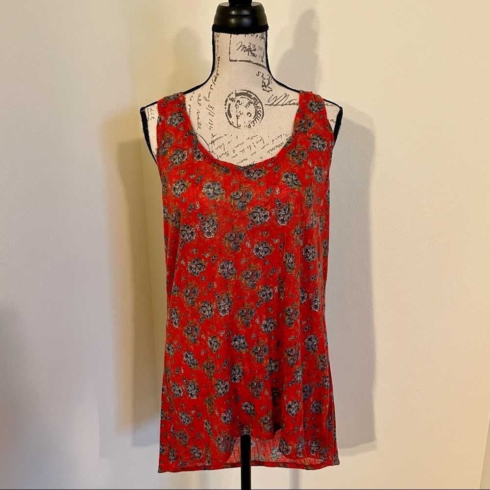 FREE PEOPLE 💕 VGUC • floral gauzy sleeveless tunic top